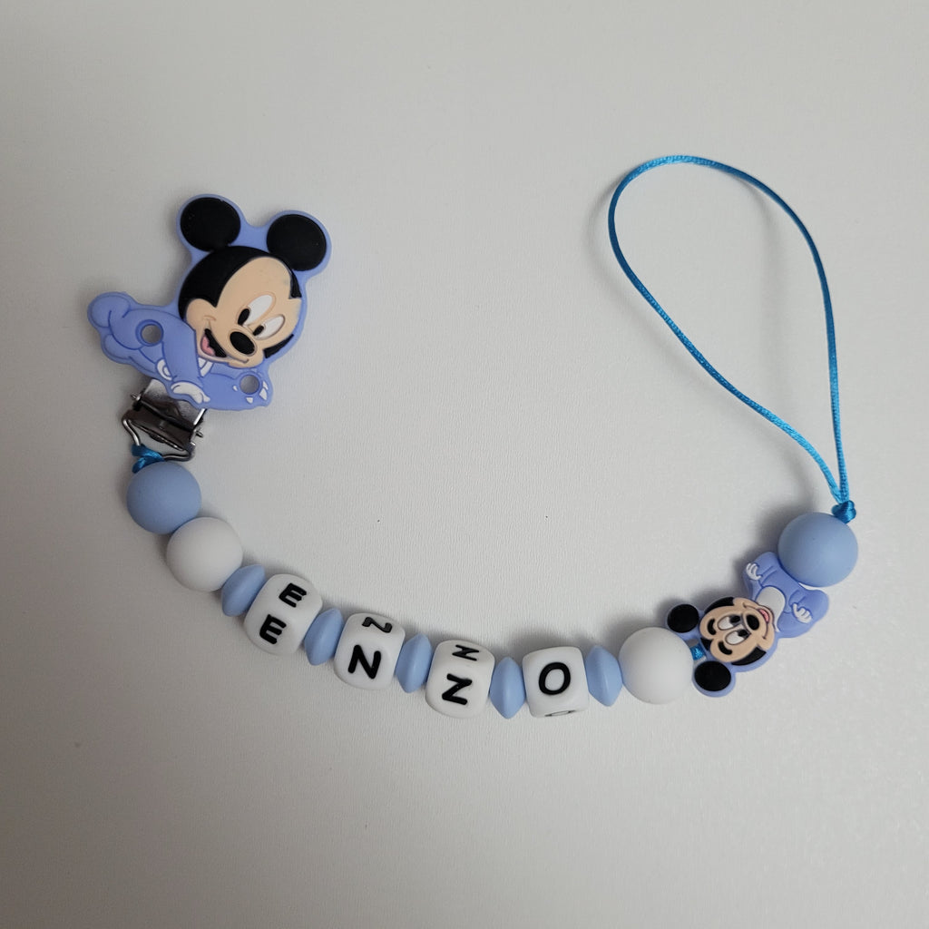 Chupetero de silicona personalizado Modelo Ratón azul, con nombre del bebé | Diseños únicos y seguros | Regalo perfecto para recién nacidos