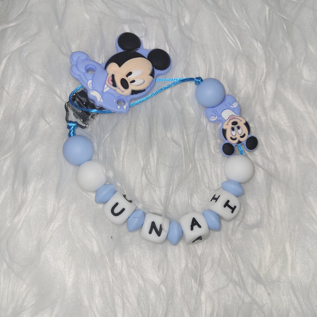 Chupetero de silicona personalizado Modelo Ratón azul, con nombre del bebé | Diseños únicos y seguros | Regalo perfecto para recién nacidos