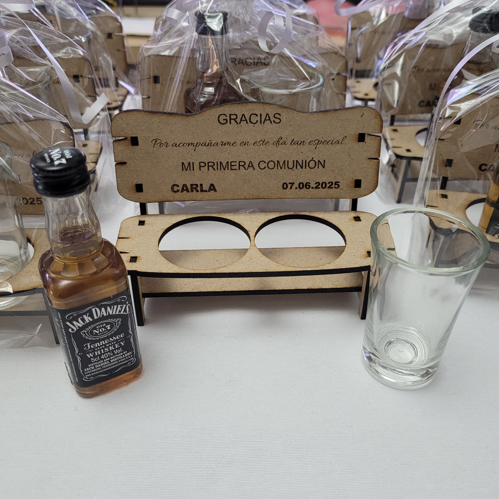 Bancos con vaso de chupito y botellita Jack Daniel 5cl