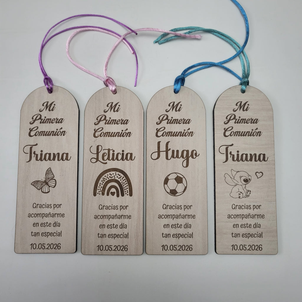 Marcapáginas de Madera modelo Mariposa personalizado para Comunión – Regalo de Invitados con Nombre y Fecha (Copia) (Copia)