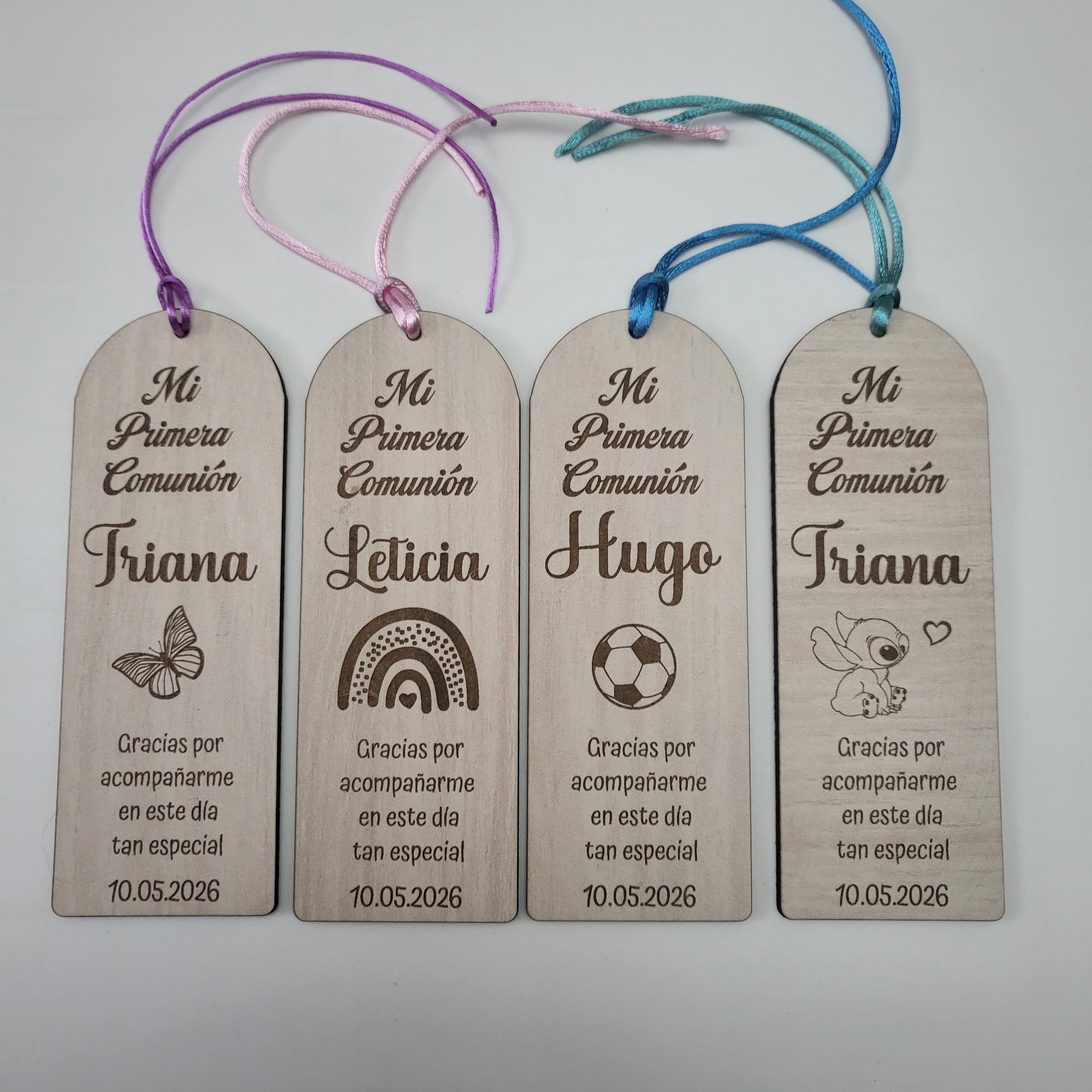 Marcapáginas de Madera modelo Stich personalizado para Comunión – Regalo de Invitados con Nombre y Fecha
