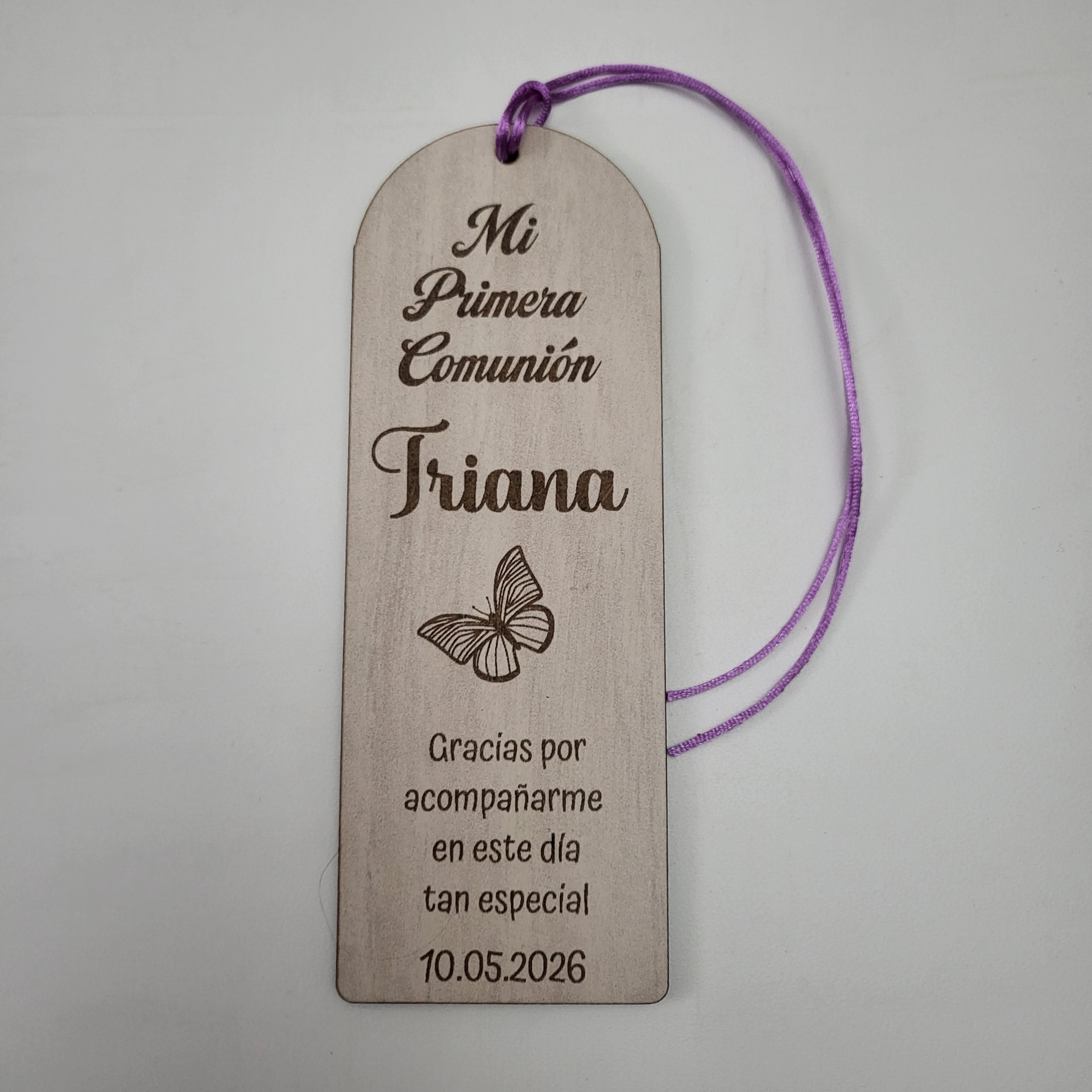 Marcapáginas de Madera modelo Mariposa personalizado para Comunión – Regalo de Invitados con Nombre y Fecha (Copia) (Copia)