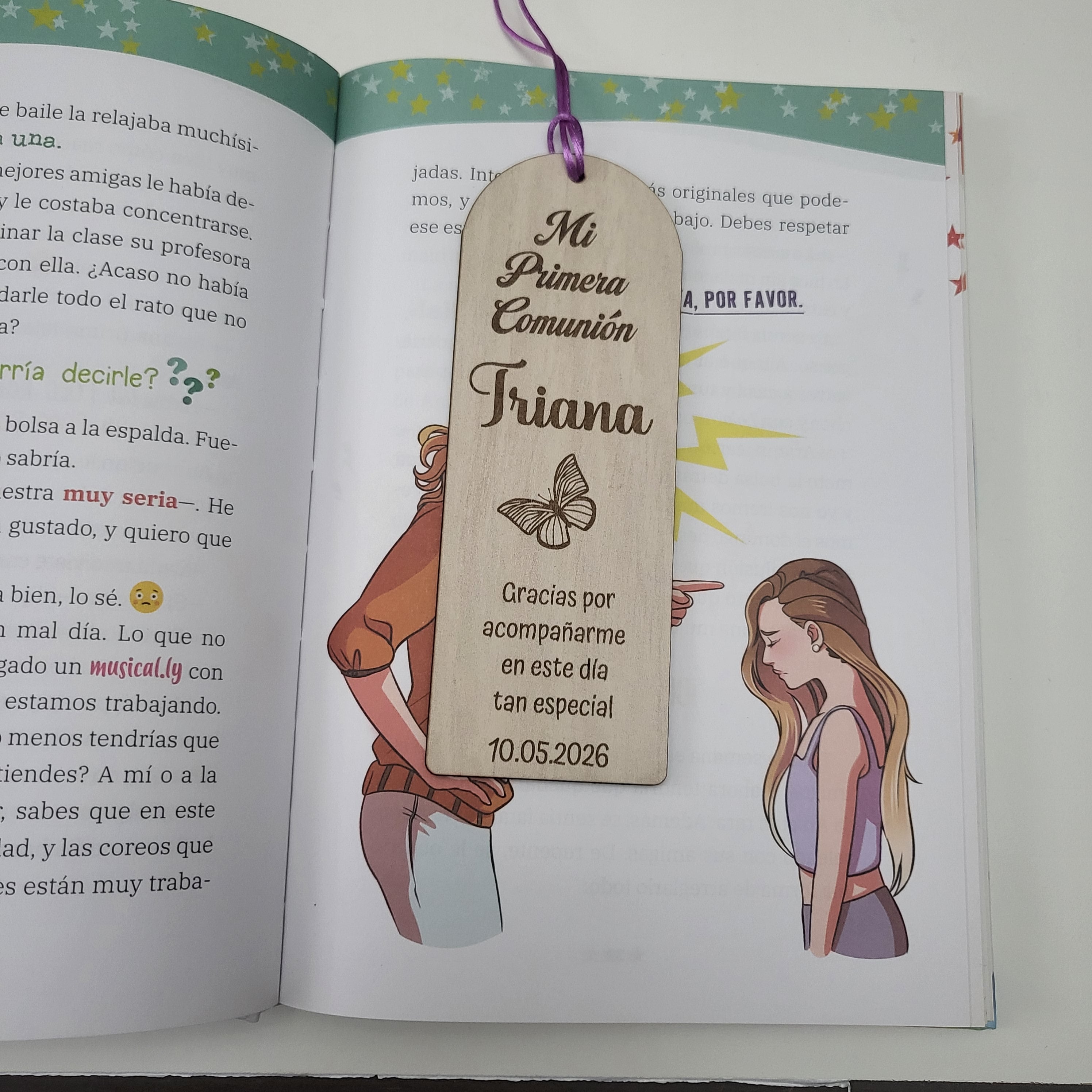 Marcapáginas de Madera modelo Mariposa personalizado para Comunión – Regalo de Invitados con Nombre y Fecha (Copia) (Copia)