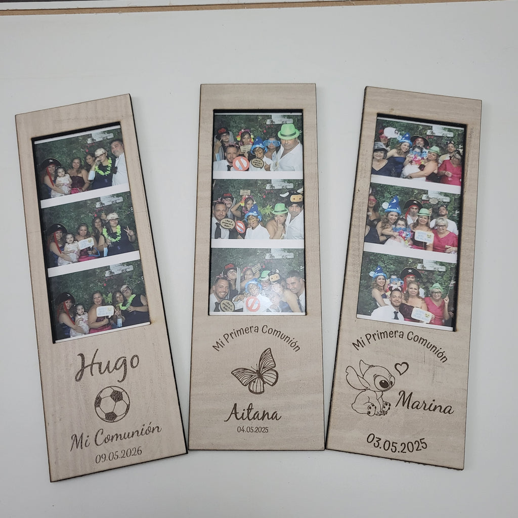 Marco de Fotos Polaroid modelo Balón Triple Personalizado en Madera de Haya | Grabado Láser Artesanal
