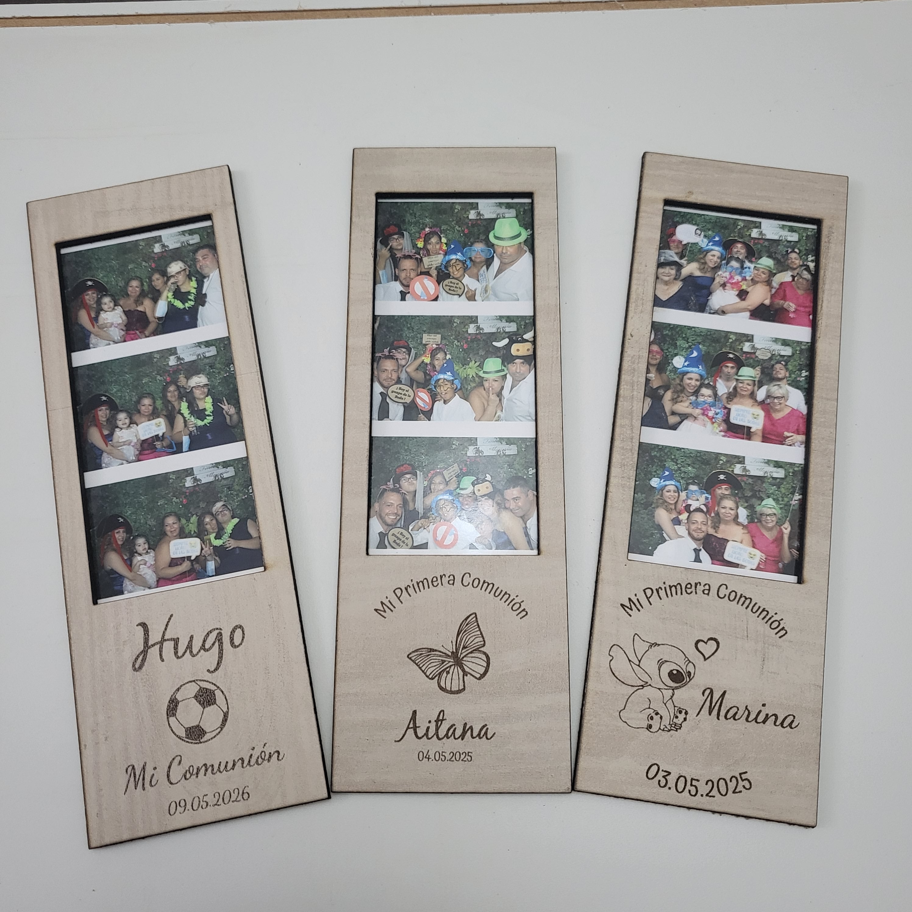 Marco de Fotos Polaroid modelo Mariposa Triple Personalizado en Madera de Haya | Grabado Láser Artesanal