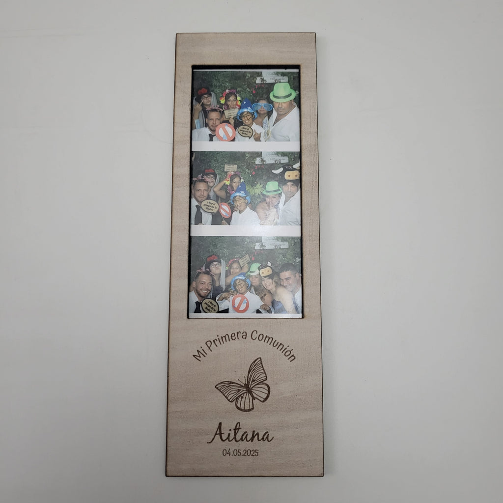 Marco de Fotos Polaroid modelo Mariposa Triple Personalizado en Madera de Haya | Grabado Láser Artesanal