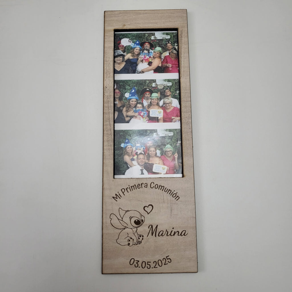 Marco de Fotos Polaroid modelo Stich Triple Personalizado en Madera de Haya | Grabado Láser Artesanal