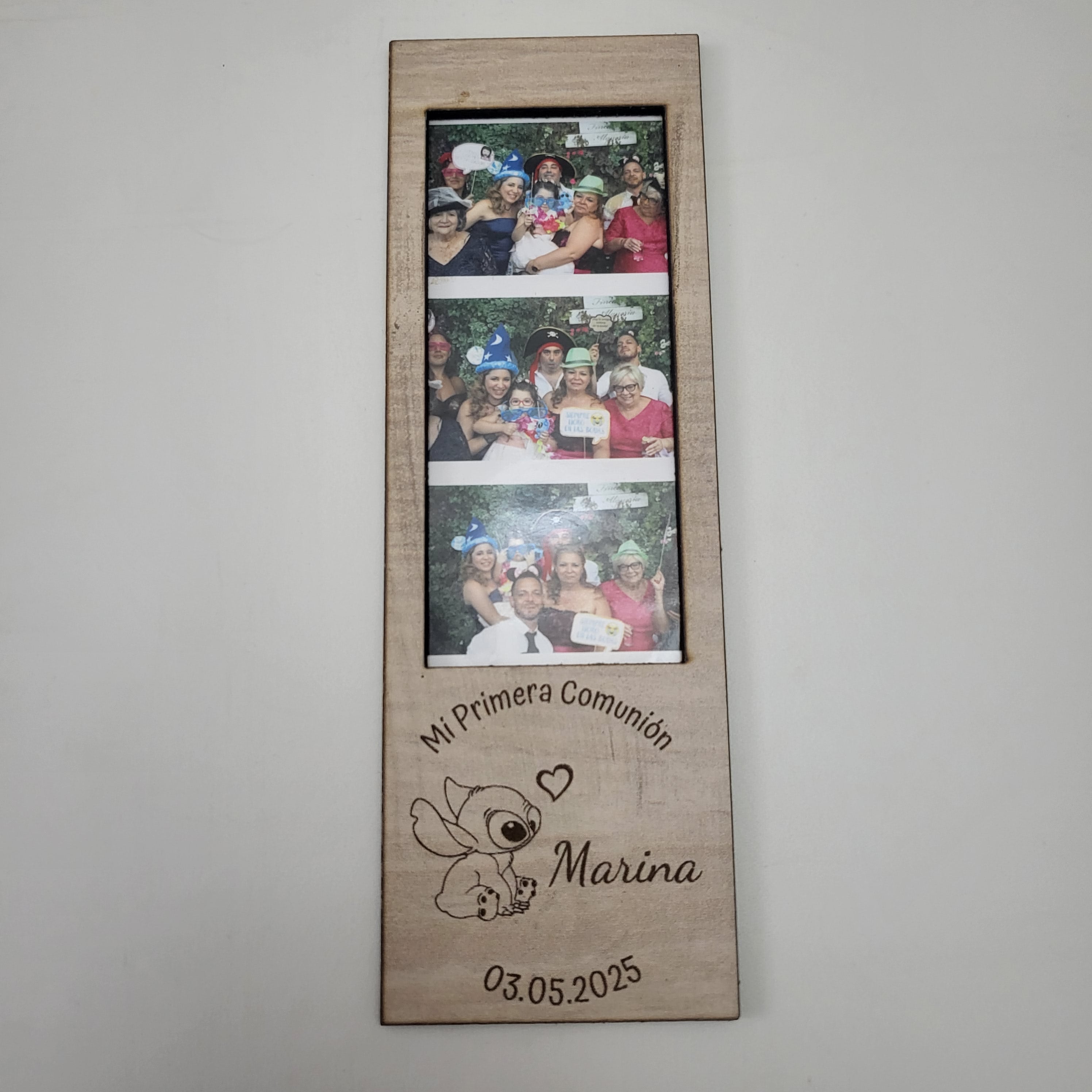 Marco de Fotos Polaroid modelo Stich Triple Personalizado en Madera de Haya | Grabado Láser Artesanal