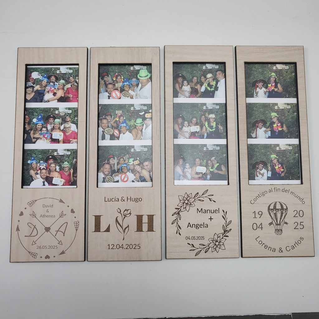 Marco de Fotos Polaroid modelo Floral Triple Personalizado en Madera de Haya | Grabado Láser Artesanal