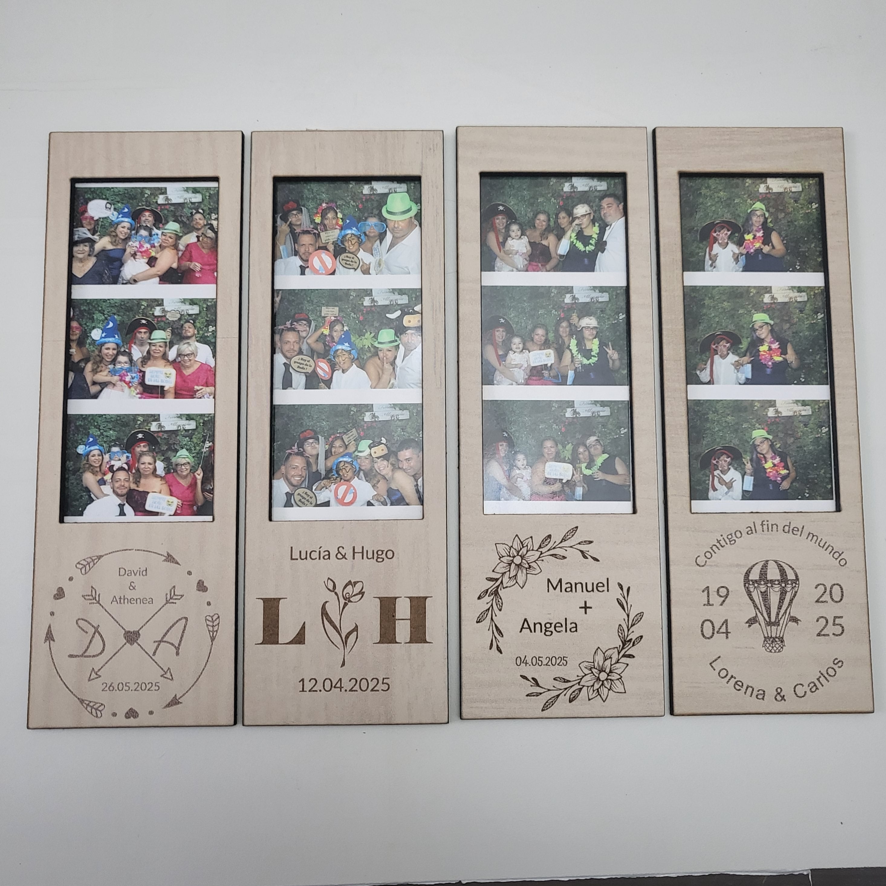 Marco de Fotos Polaroid modelo Globo Triple Personalizado en Madera de Haya | Grabado Láser Artesanal