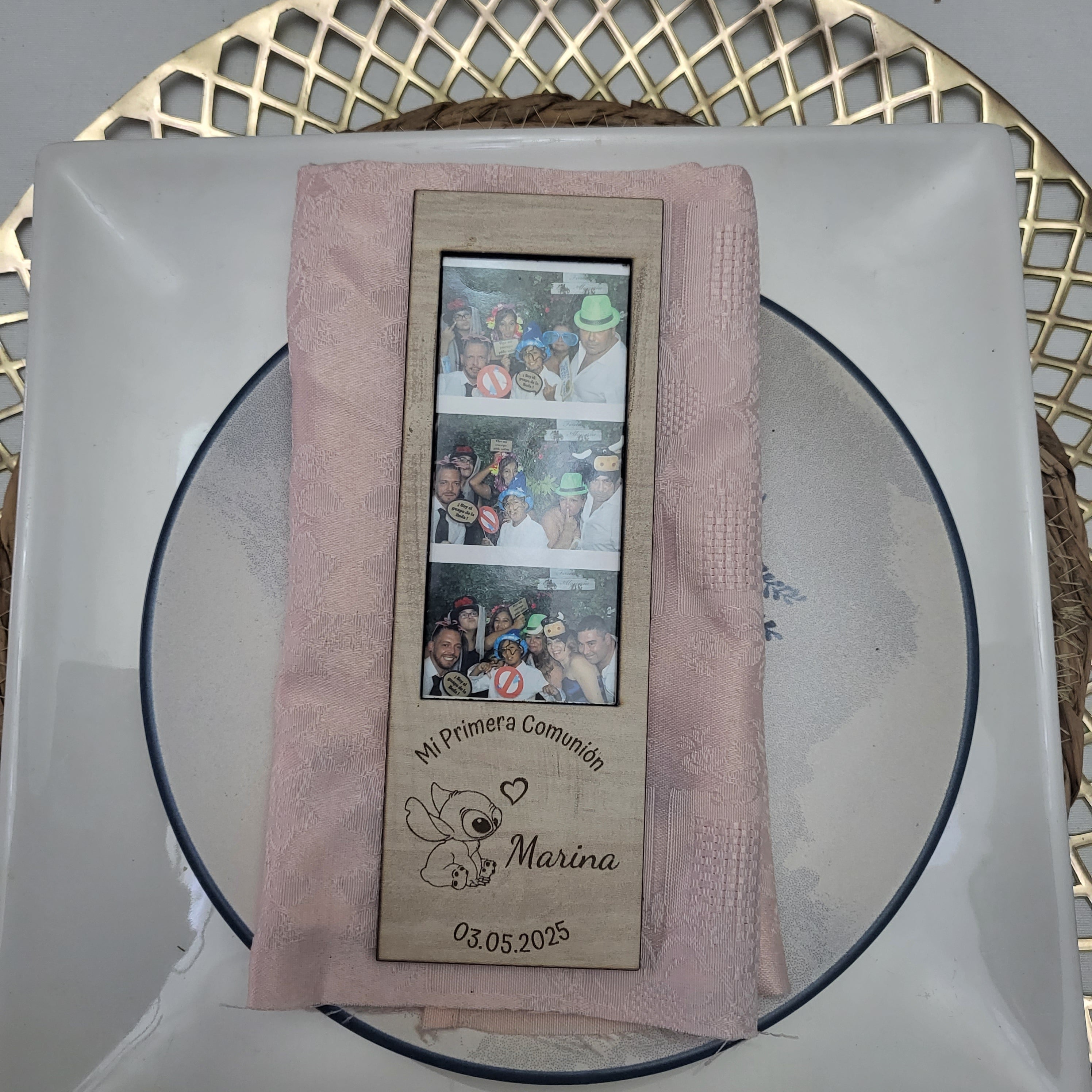 Marco de Fotos Polaroid modelo Stich Triple Personalizado en Madera de Haya | Grabado Láser Artesanal