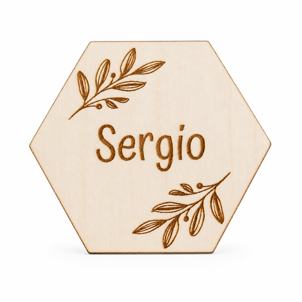 Marcasitios Hexagonal Personalizado con Imán para Bodas y Eventos