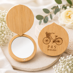 Espejo de Bambú con Tapa Personalizado para Invitadas de Boda | Modelo Bici | Grabado Láser | Nelu Dreams