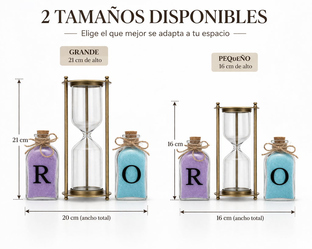 Reloj Pequeño de Arena Personalizado para Boda con 2 Frascas | Ritual de Arena