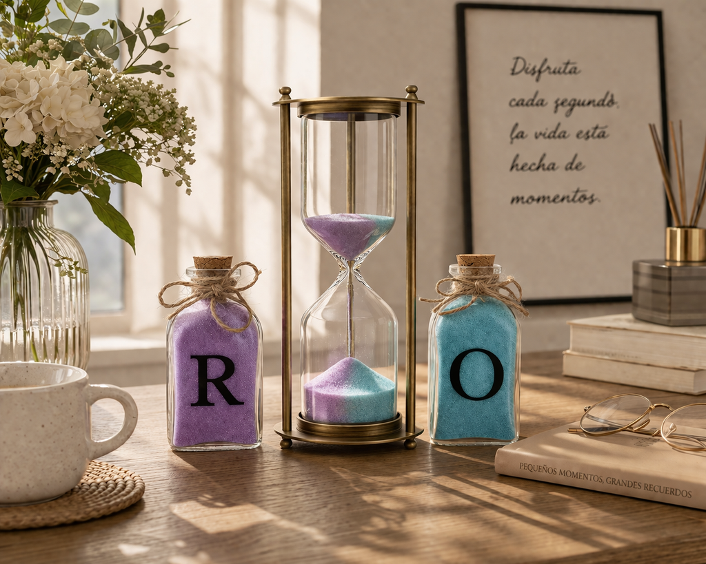 Reloj Pequeño de Arena Personalizado para Boda con 2 Frascas | Ritual de Arena