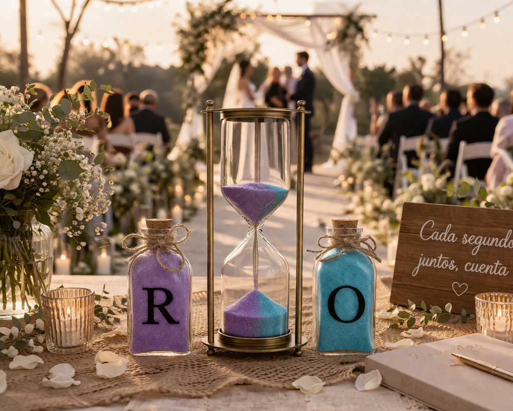 Reloj Pequeño de Arena Personalizado para Boda con 2 Frascas | Ritual de Arena