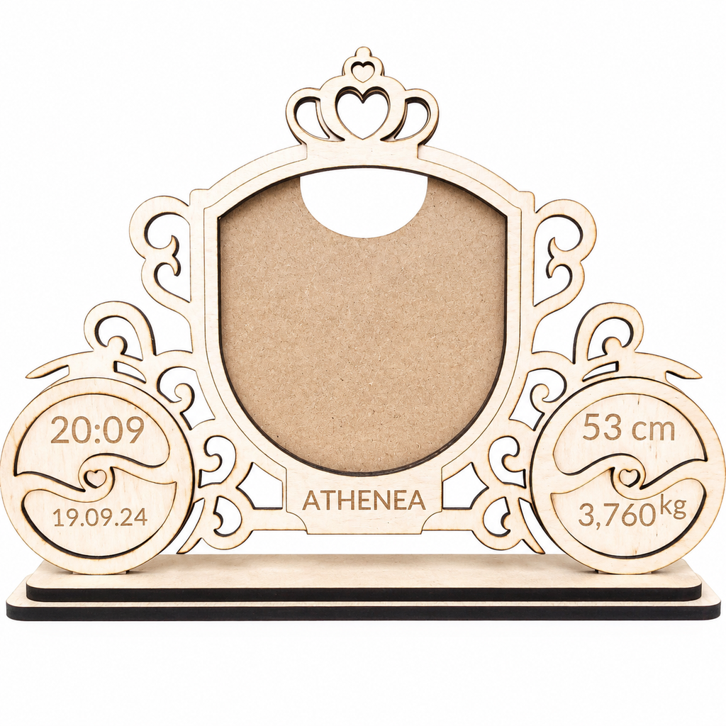 Marco de Fotos Natalicio Personalizado de Madera de Haya | Modelo Carroza Princesa