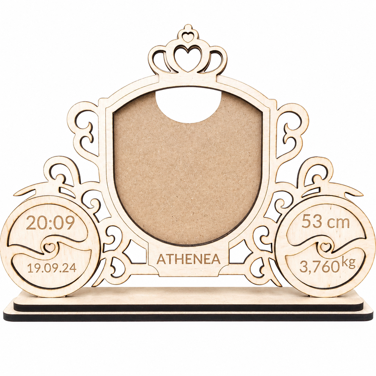 Marco de Fotos Natalicio Personalizado de Madera de Haya | Modelo Carroza Princesa