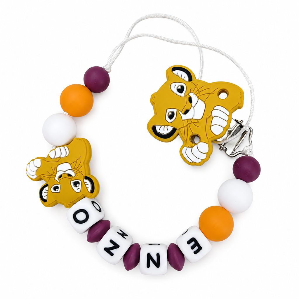 Chupetero de silicona personalizado Modelo Rey León, con nombre del bebé | Diseños únicos y seguros | Regalo perfecto para recién nacidos