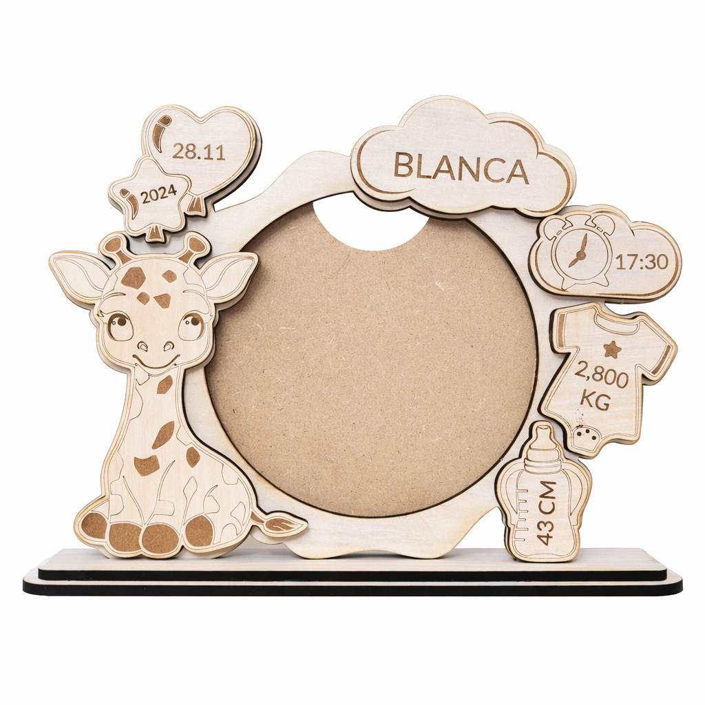 Marco de Fotos Natalicio Personalizado Modelo Jirafa | Regalo de Nacimiento en Madera