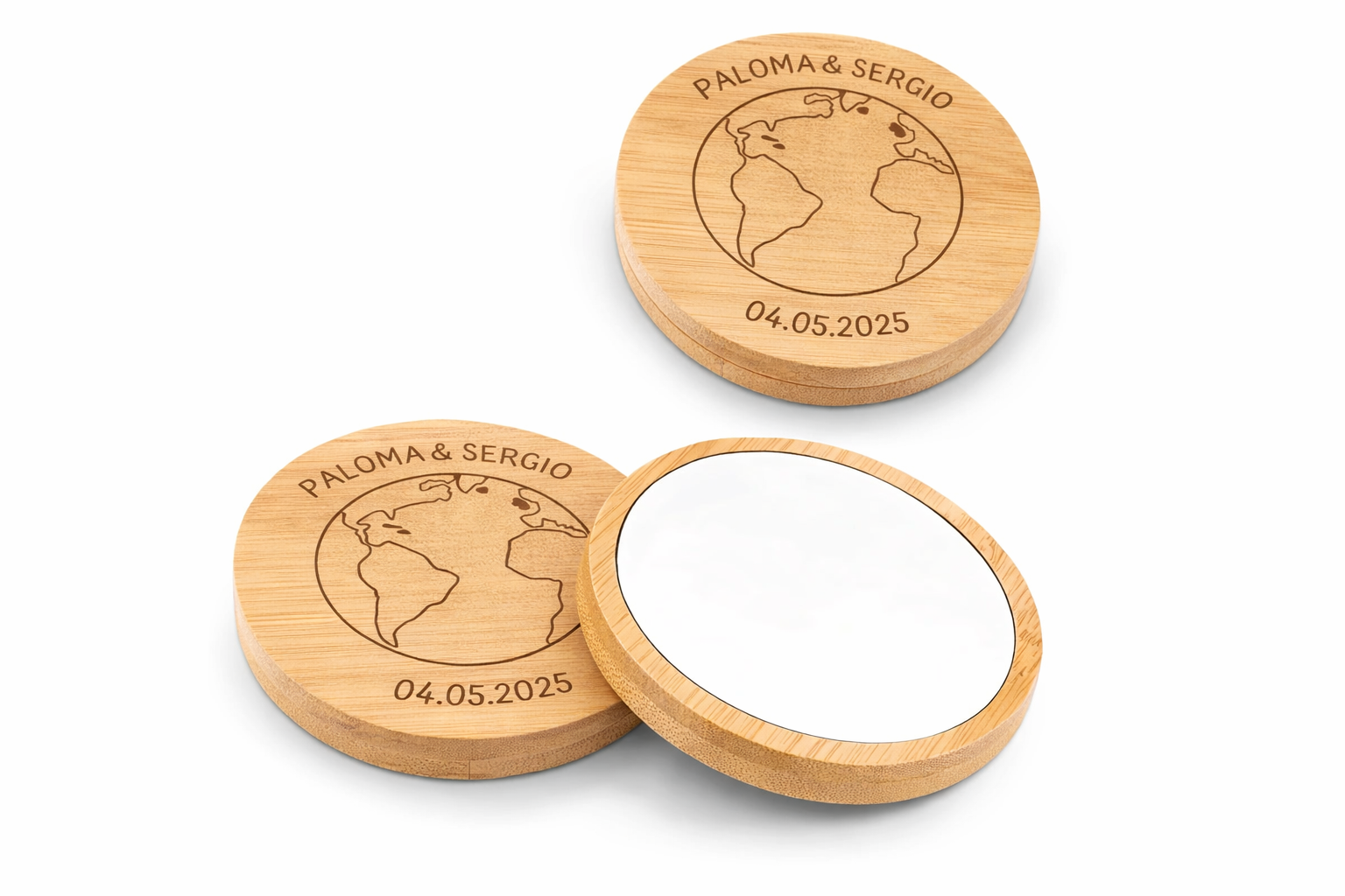 Espejos de bolsillo de bambú personalizados para bodas