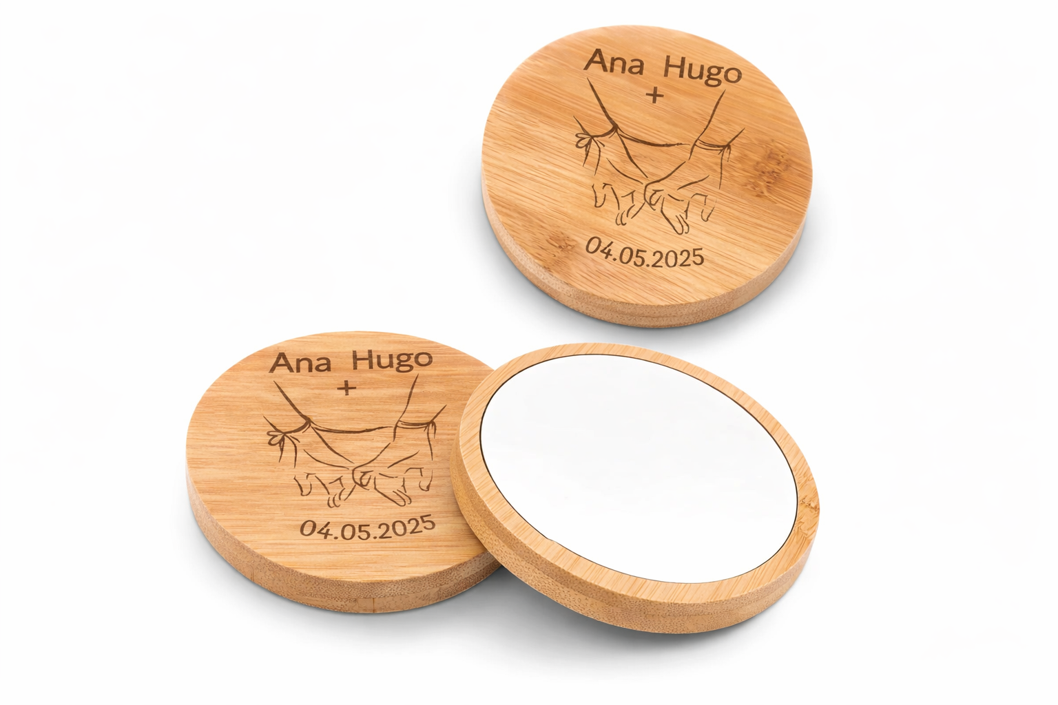 Espejo de bolsillo de bambú Modelo Hilo Rojo | Detalle personalizado para bodas