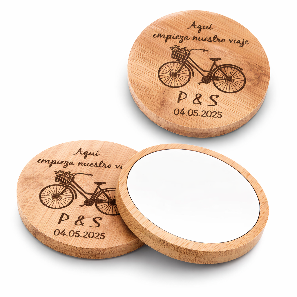 Espejo de bolsillo de bambú Modelo Viaje | Detalle personalizado para bodas
