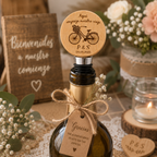 Tapón de Botella de Vino Personalizado con Abridor | Regalo de Boda Grabado en Bambú