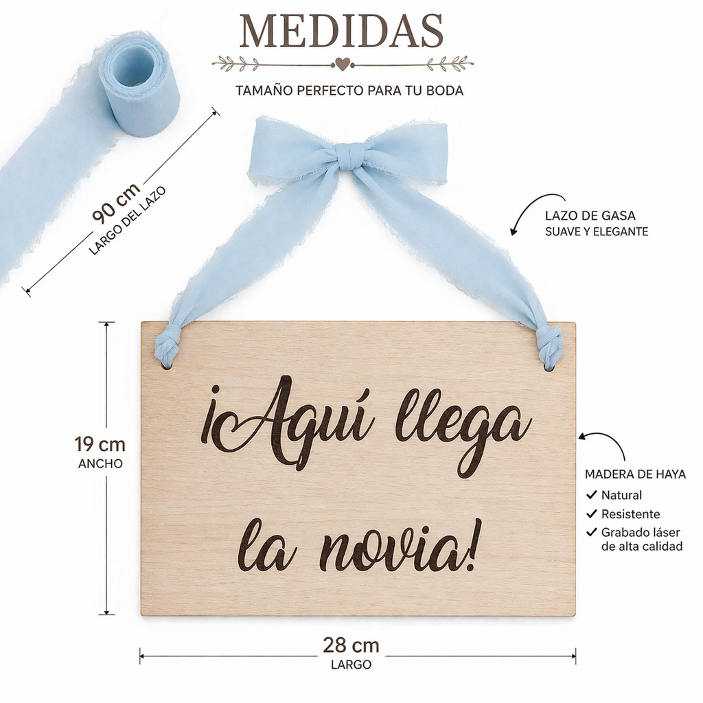 Cartel madera Aquí llega la novia