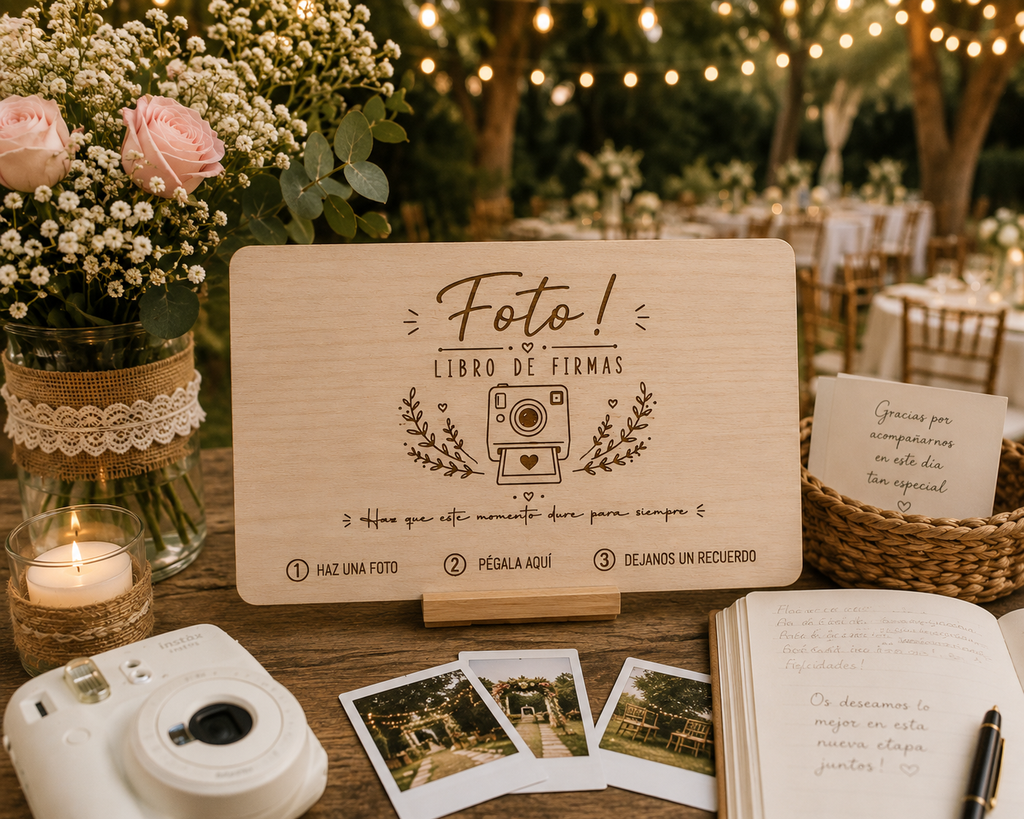 Cartel Personalizado para Libro de Firmas de Boda | Disponible en Vertical y Horizontal | Con o Sin Soporte