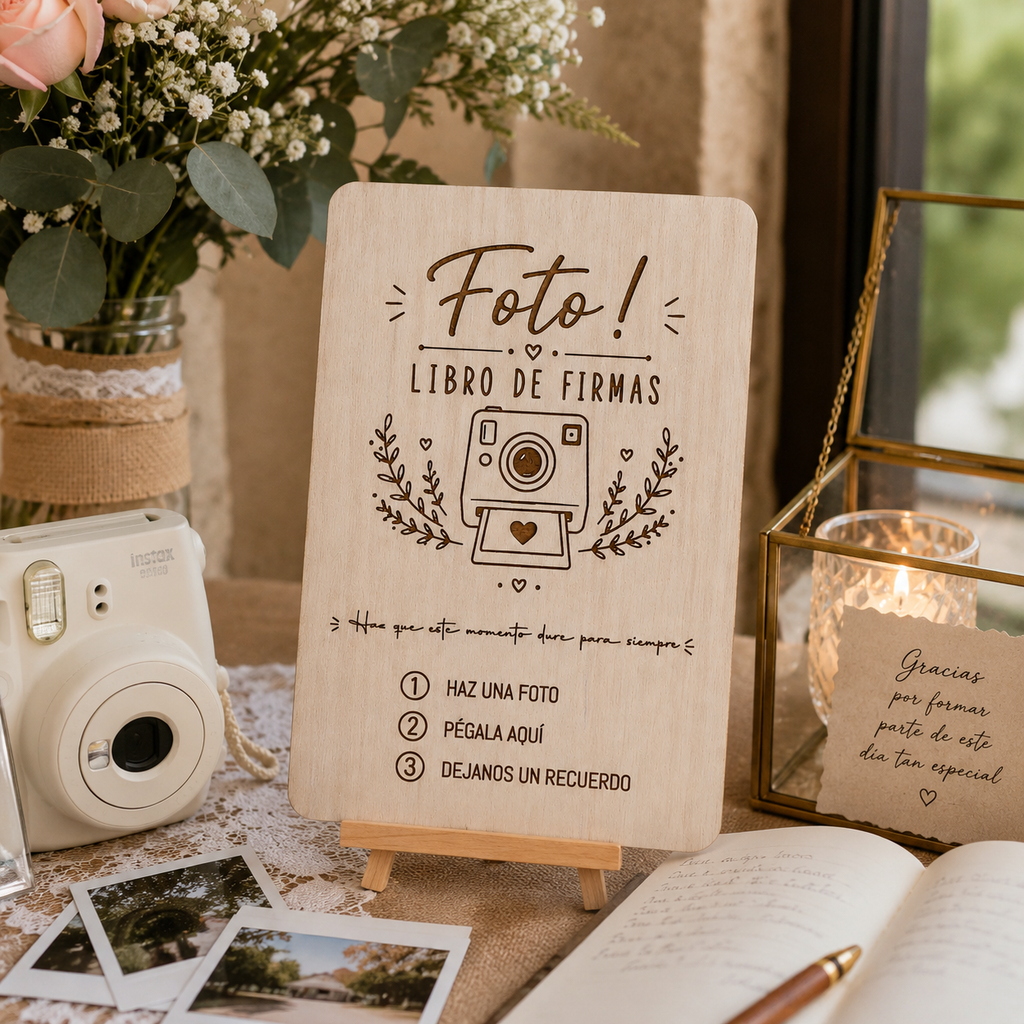 Cartel Personalizado para Libro de Firmas de Boda | Disponible en Vertical y Horizontal | Con o Sin Soporte
