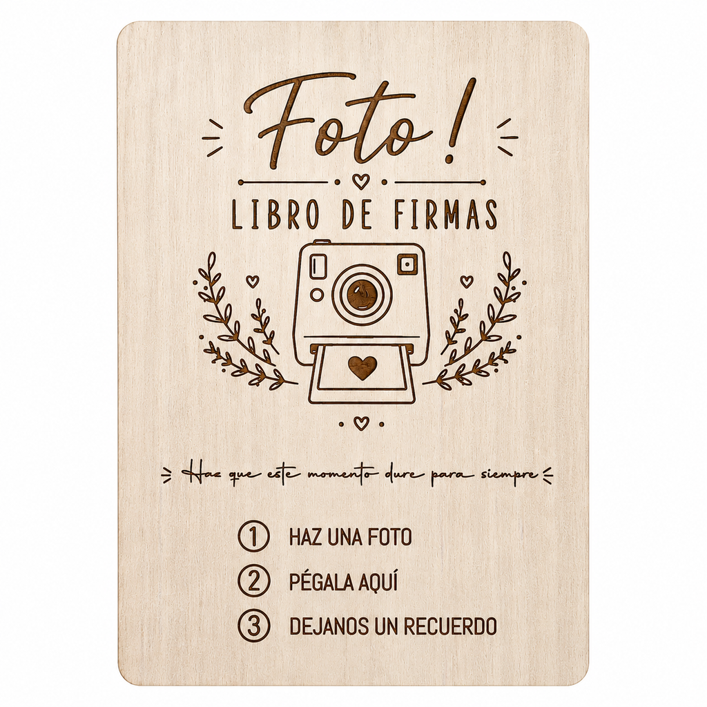 Cartel Personalizado para Libro de Firmas de Boda | Disponible en Vertical y Horizontal | Con o Sin Soporte