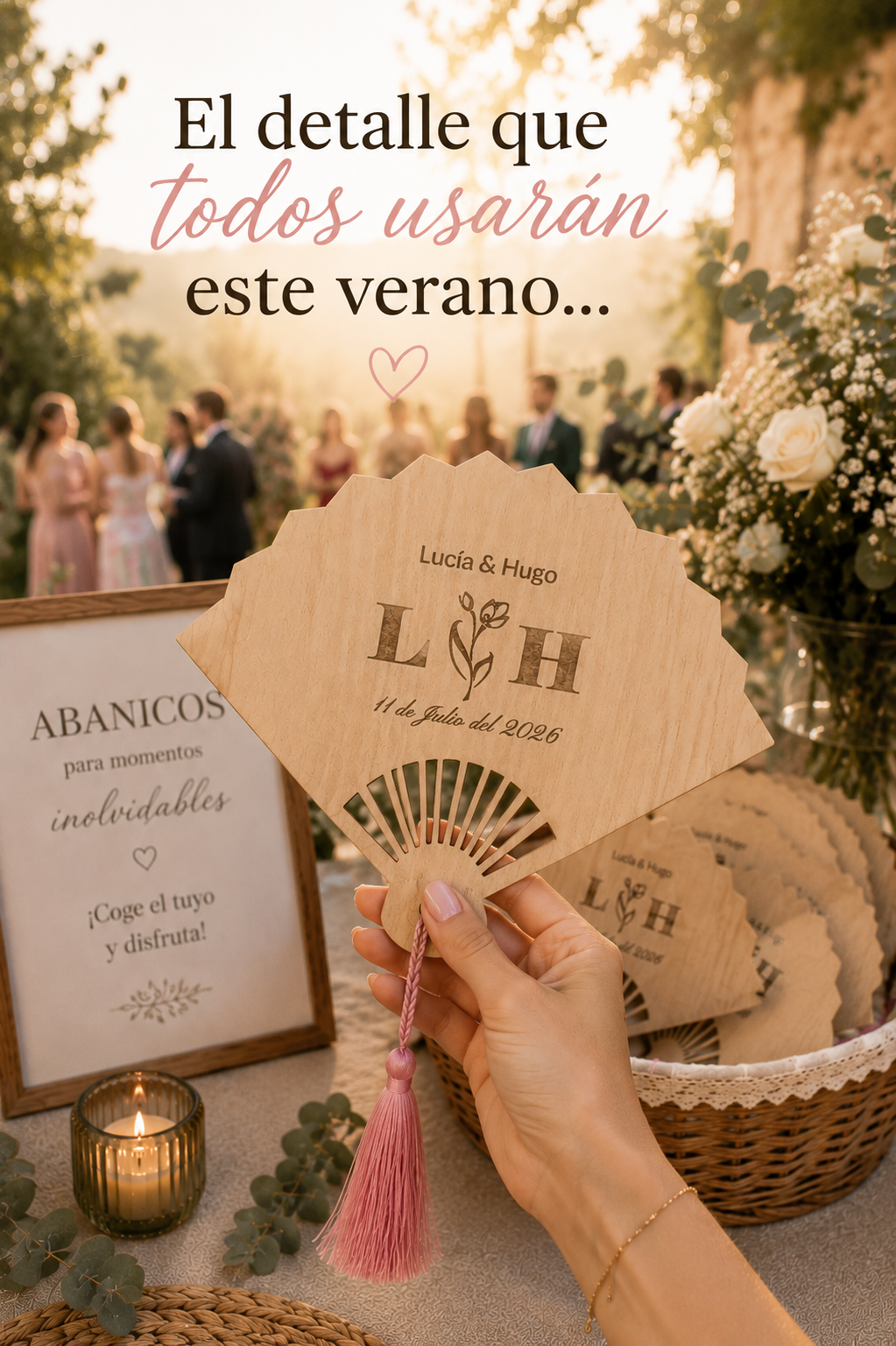 Abanico de Madera Personalizado para Bodas | Detalle para Invitados