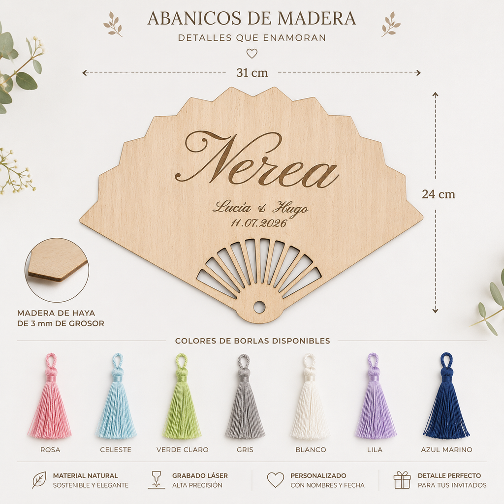 Abanico de Madera Personalizado para Bodas | Detalle para Invitados