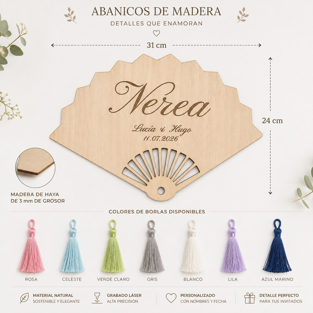 Abanico de Madera Personalizado para Bodas | Detalle para Invitados