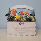 Cesta de flores preservadas con dedicatoria